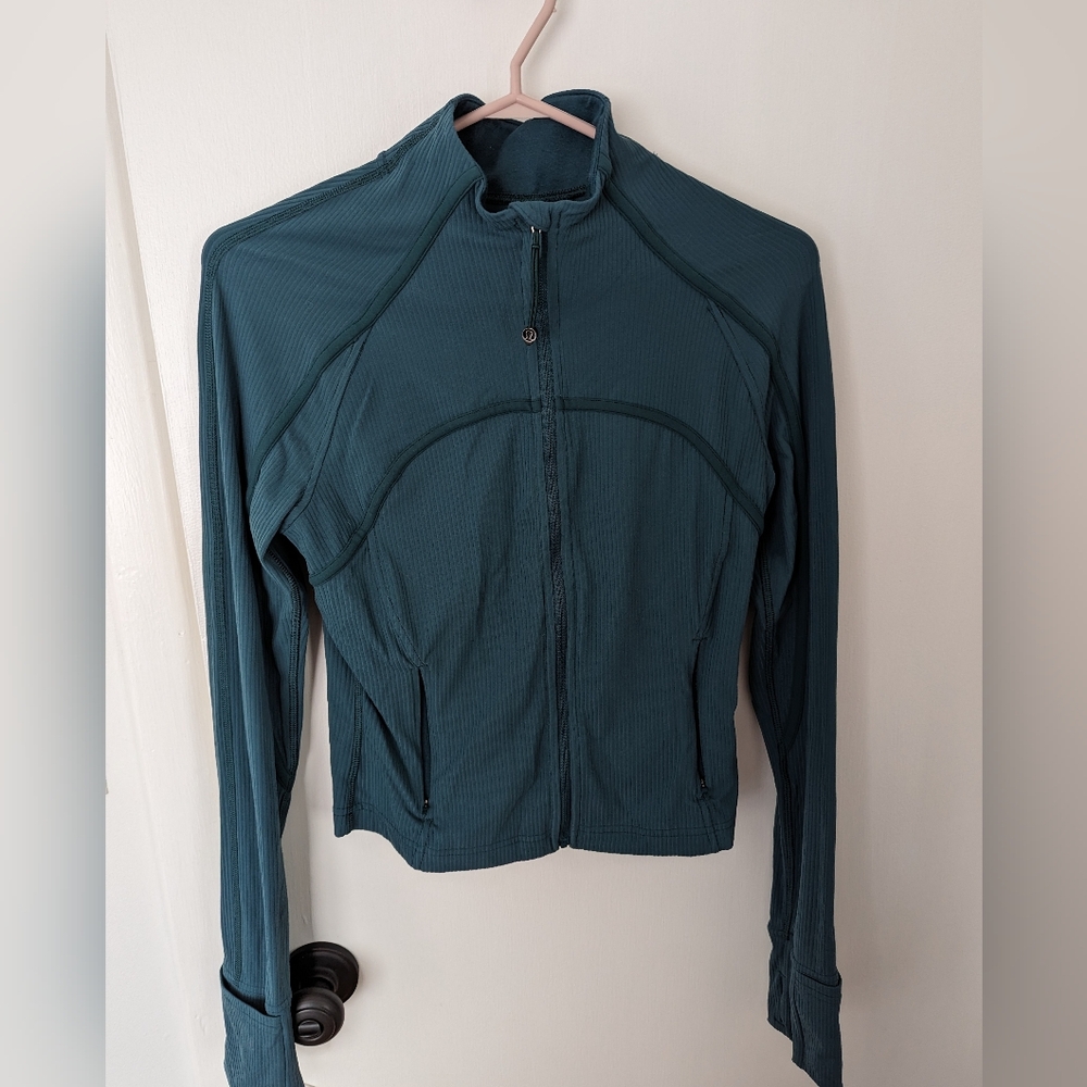 Ribbed Nulu Cropped Define Jacket -Green Jasper